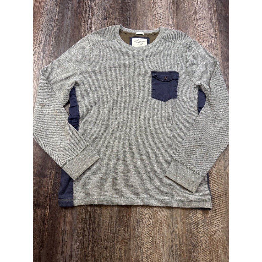 Abercrombie & Fitch Mens XXL Gray Waffle Knit Thermal Muscle Fit Long Sleeve Top